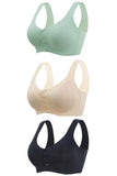 3 Pieces Women Sexy Ice Silk Front Closure Wire-free Bra