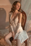 Autumn satin breast cushion halter nightdress Women's deep V tie nightgown home dress set