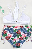 3 Pieces Bathing Suits Floral Print Multi-colored Bikini