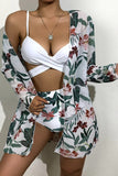 3 Pieces Bathing Suits Floral Print Multi-colored Bikini