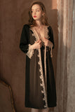 Sexy long average size pajamas lace satin lace-up nightgown bathrobe home service set.