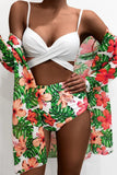 3 Pieces Bathing Suits Floral Print Multi-colored Bikini