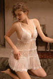 sexy underwear deep V wave dot net strap nightdress home dress set