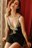 Feminine spring and summer lace embroidery deep V backless slit temptation sling large nightdress