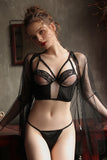 Sexy lingerie, revealing breasts, deep V wave point gauze, see-through seduction, three-point robe set