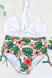 3 Pieces Bathing Suits Floral Print Multi-colored Bikini