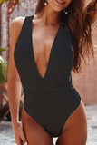 European and American Swimwear Solid Color One-Piece Swimsui