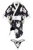 Sexy lingerie feminine deep V strap waist seal floral chiffon kimono role playing uniform set