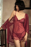 Spring/summer sexy deep V see-through gauze halter skirt nightgown bathrobe two-piece home suit set