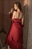 Sexy long average size pajamas lace satin lace-up nightgown bathrobe home service set.