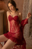 New lace perspective short pajamas sweet lace-up robe bathrobe home service set.