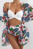 3 Pieces Bathing Suits Floral Print Multi-colored Bikini