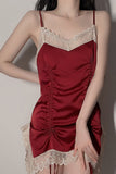 New net red drape halter skirt sexy deep V lace splicing satin pajamas home clothing set