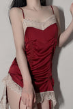 New net red drape halter skirt sexy deep V lace splicing satin pajamas home clothing set