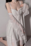 Spring/summer original deep V slip dress sweet breast cushion pajamas lace-up nightgown bathrobe home dress set