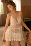 sexy underwear deep V wave dot net strap nightdress home dress set