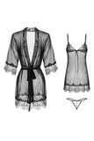 Spring/summer sexy deep V see-through gauze halter skirt nightgown bathrobe two-piece home suit set