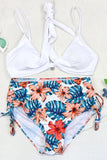 3 Pieces Bathing Suits Floral Print Multi-colored Bikini