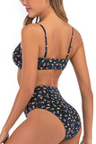 Women Floral Print High Waist Bikini Set Swimsuit