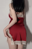 New net red drape halter skirt sexy deep V lace splicing satin pajamas home clothing set