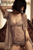 Spring/summer sexy deep V see-through gauze halter skirt nightgown bathrobe two-piece home suit set