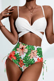 3 Pieces Bathing Suits Floral Print Multi-colored Bikini