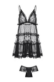 sexy underwear deep V wave dot net strap nightdress home dress set