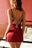 Feminine spring and summer lace embroidery deep V backless slit temptation sling large nightdress