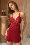 Autumn satin breast cushion halter nightdress Women's deep V tie nightgown home dress set