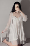 Spring/summer original deep V slip dress sweet breast cushion pajamas lace-up nightgown bathrobe home dress set