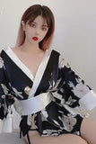 Sexy lingerie feminine deep V strap waist seal floral chiffon kimono role playing uniform set