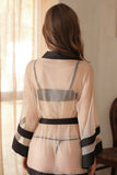 Spring/summer even size sexy deep V see-through mesh lace pajamas long sleeve bathrobe nightgown home dress set