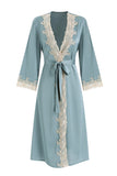 Sexy long average size pajamas lace satin lace-up nightgown bathrobe home service set.