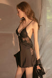 Autumn satin breast cushion halter nightdress Women's deep V tie nightgown home dress set