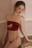 Brand sexy lingerie women original satin retro embroidery breast seductive underwear two-piece set